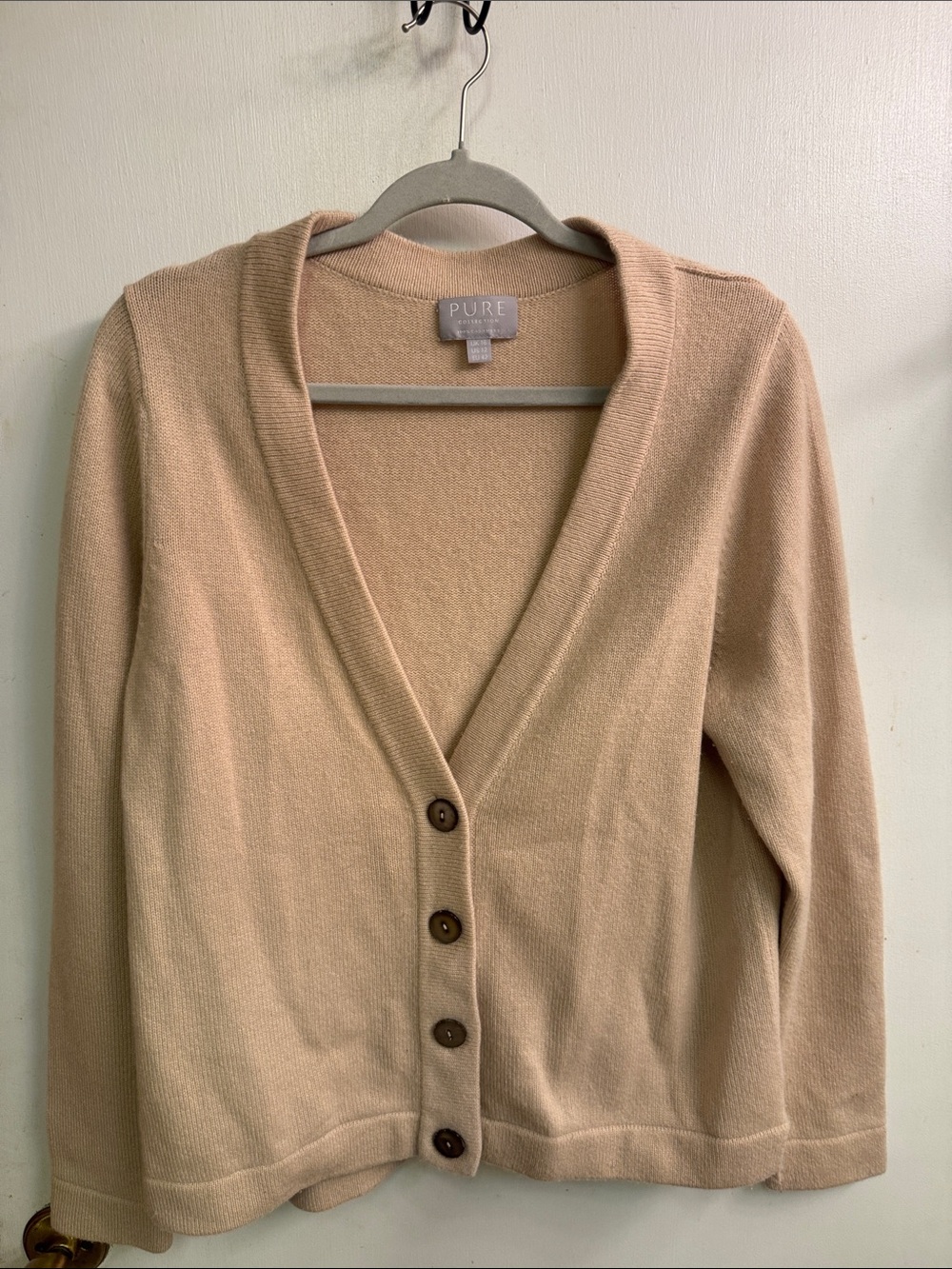 Pure Collection Cashmere Beige V-Neck Button-Front Cardigan